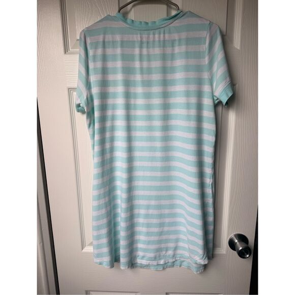 Ralph Lauren Nightgown Blue White Stripe Short Sleeve Embroidered - Picture 3 of 3